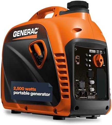 Generac 8251 GP2500i 2,500-Watt Gas Powered Portable Inverter Generator – Compact and Lightweight Design – Produces Clean, Stable Power – COsense Technology – CARB Compliant – Orange/Black